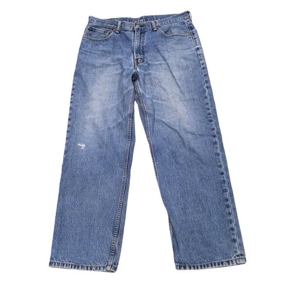 Levis 550 Mens DistressedRipped Jeans Straight Blue Denim 36 X 30 Medium Wash - Picture 2 of 16
